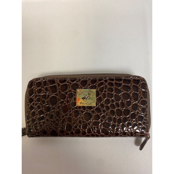 Beverly Hills Polo Club Wallet Snake Skin Leather Brown Zip Around - Picture 4 of 7